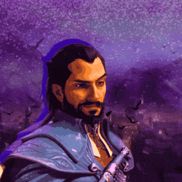 a painting of a man with a beard and a sword