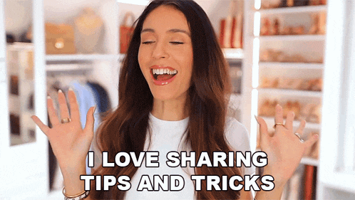 a woman says i love sharing tips and tricks in front of a closet