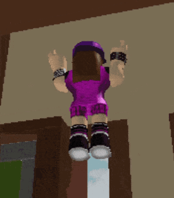 a pixel art of a girl in a purple outfit