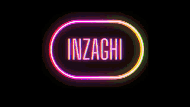 a neon sign that says inzaghi in a dark room