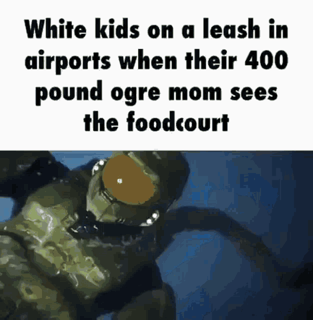 white kids on a leash in airports when their 400 pound ogre mom sees the food court .