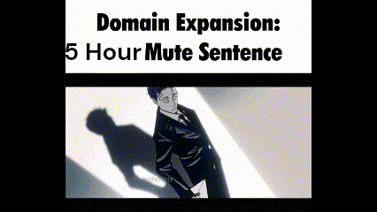 a man in a suit and tie is standing next to his shadow and the words domain expansion : 5 hour mute sentence