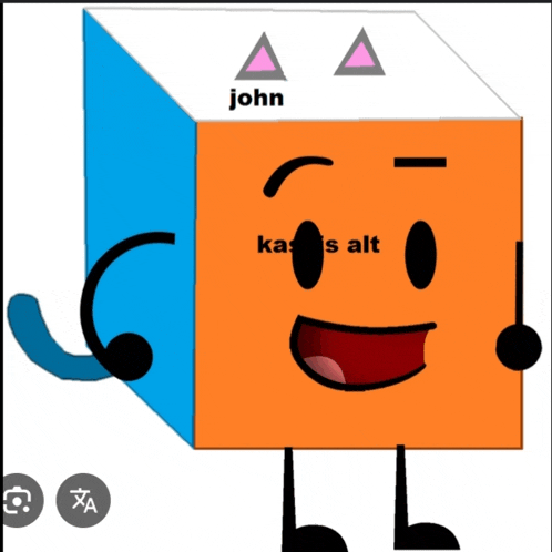 a blue and orange cube with the name john on it