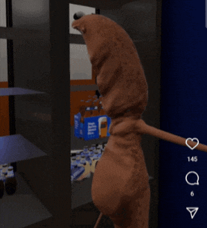 a cartoon character says no in front of a fridge