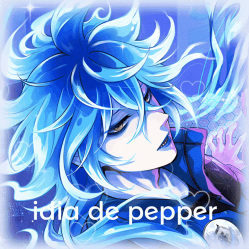 a drawing of a person with blue hair and the words ida de pepper below it