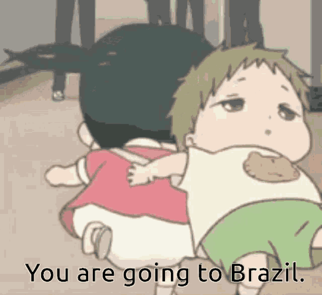 a cartoon of two babies with the words " you are going to brazil " written on the bottom
