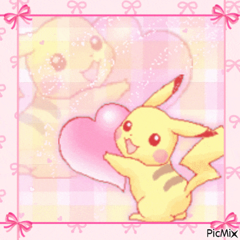 a picture of a pikachu holding a heart with a picmix watermark