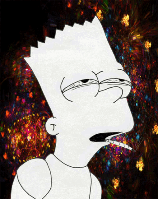 bart simpson smoking a cigarette with a t on his ear