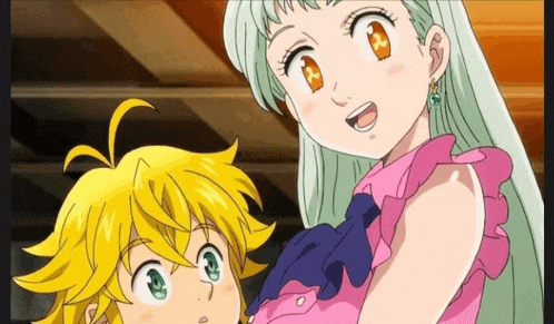 a couple of anime characters are standing next to each other and smiling .