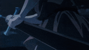 a person is holding a sword with a blue light on it