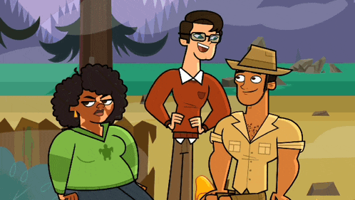 three cartoon characters standing next to each other with one wearing a green shirt with a turtle on it