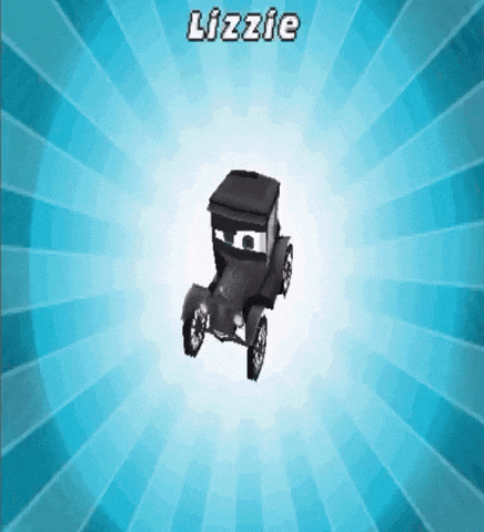 a cartoon car with the name lizzie on the top