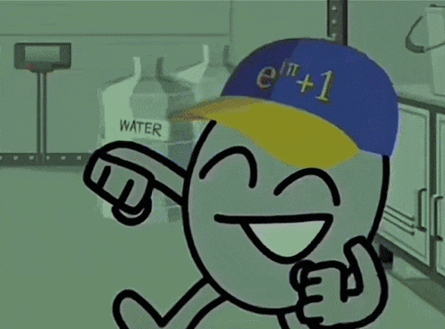 a cartoon character wearing a blue hat that says e ' i ' t + 1