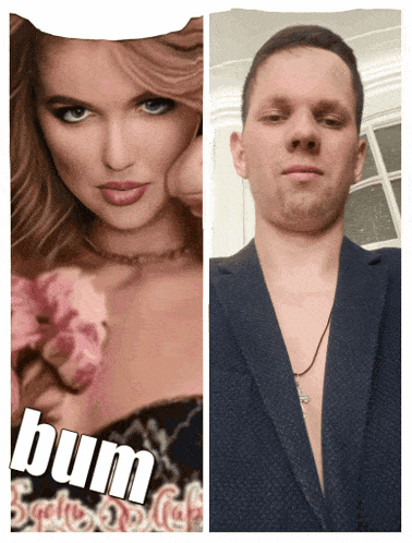 a picture of a woman next to a picture of a man with the word bum on the bottom right