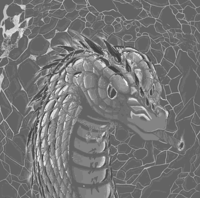 a black and white drawing of a snake with chinese writing on it