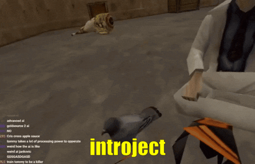 two men are holding a crab in front of a screen that says " introject "