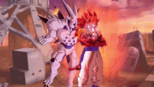 a video game character is standing next to another character in a video game .