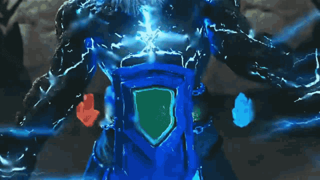 a person is standing in a room with a lot of lightning coming out of it .