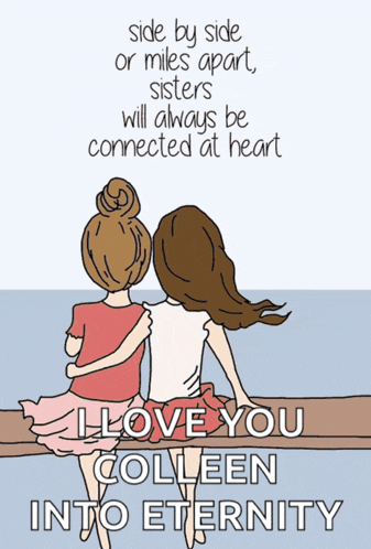 a drawing of two girls sitting next to each other with the words side by side or miles apart