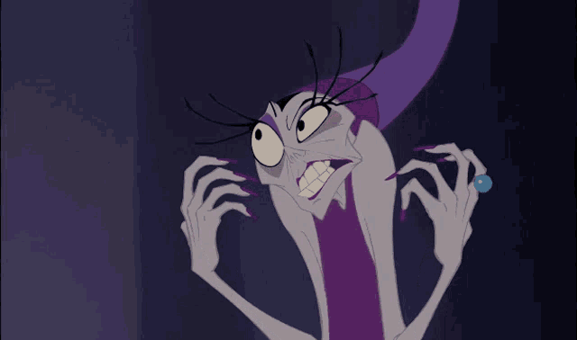 a cartoon character with a purple wig and earrings