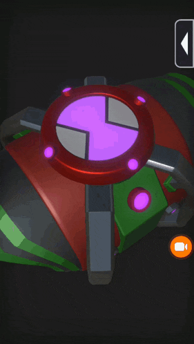 a red and green object with a purple circle in the center