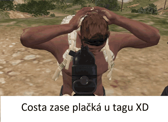 a picture of a man with a gun and the words costa zase placka u tagu xd