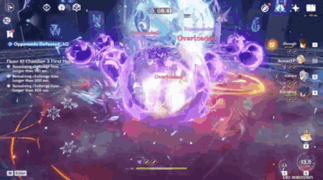 a screenshot of a video game shows a purple sphere with the word overloaded on it
