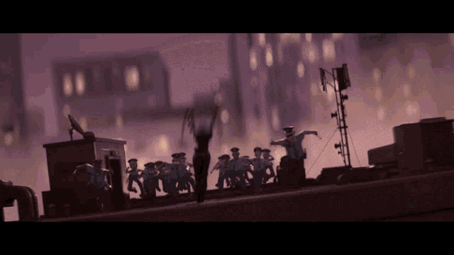a group of toy police officers standing on a rooftop