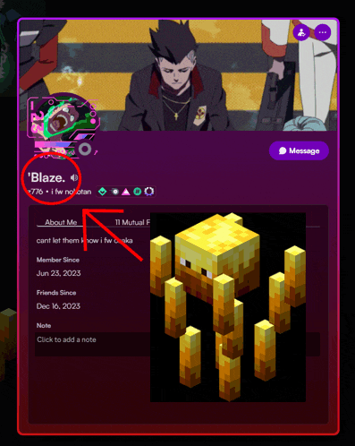 a screenshot of a person 's profile with a picture of a minecraft character