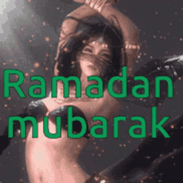 a picture of a belly dancer with the words ramadan mubarak on it