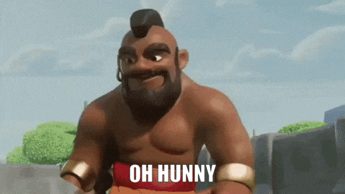 a cartoon character with a beard and mohawk says " oh hunny "