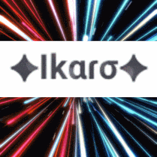 a logo for ikaro is surrounded by a burst of lights