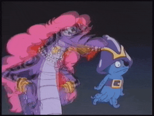 a cartoon character with the letter c on his belt is standing next to another character