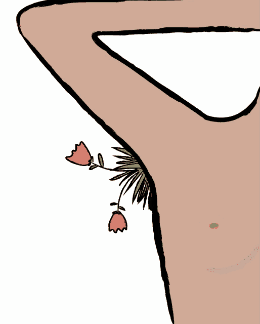 a cartoon drawing of a man 's armpit with a red flower growing out of it