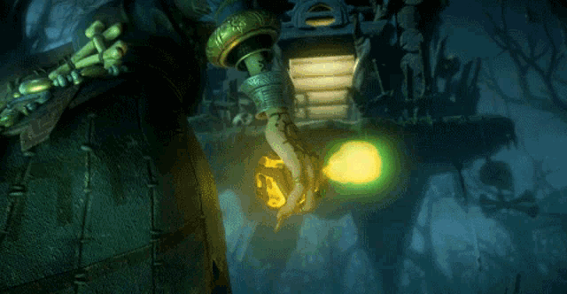 a video game character is holding a yellow object
