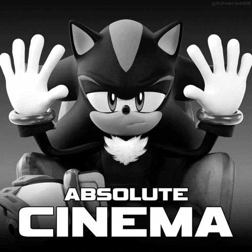 a shadow the hedgehog poster that says absolute cinema on it
