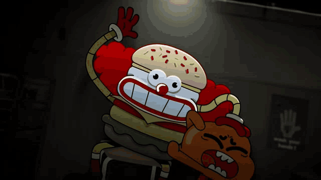 a cartoon of a hamburger with a clown face