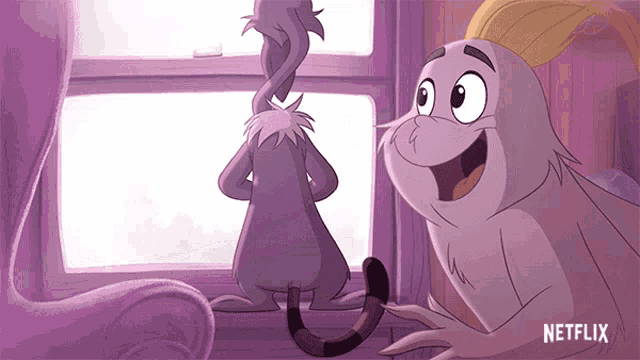 two cartoon characters are looking out a window with a netflix logo on the bottom
