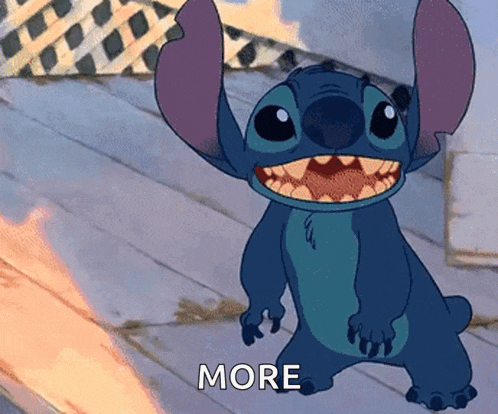 a cartoon character is standing on a wooden floor and says more