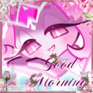 a pink and purple greeting card with the words good morning on it