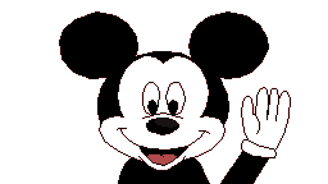 a pixel art of a mickey mouse holding a knife