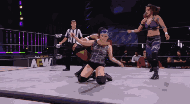 two women are wrestling in a ring with a sign that says all elite wrestling
