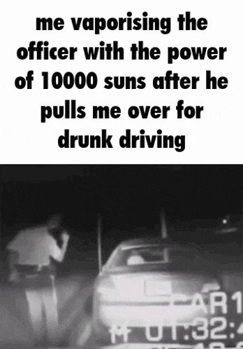 a black and white photo of a police officer pulling a person over for drunk driving ..