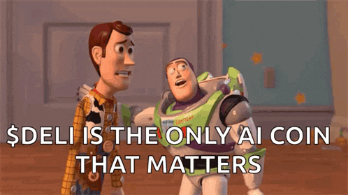 woody and buzz lightyear from toy story are standing next to each other and talking about deli .