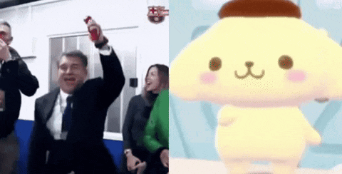 a man in a suit and tie is holding a can of soda in his hand next to a stuffed animal .