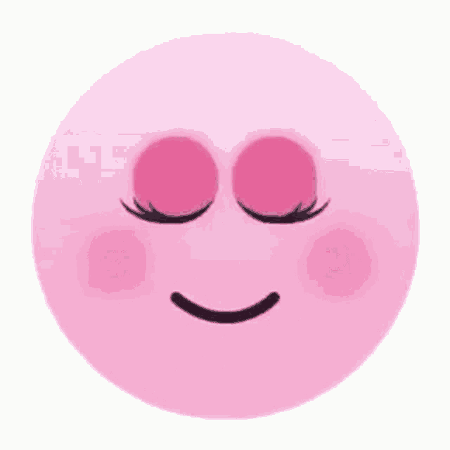 a pink smiley face with a pink heart covering one eye .