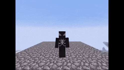 a minecraft character with a skeleton costume is standing on a brick floor .