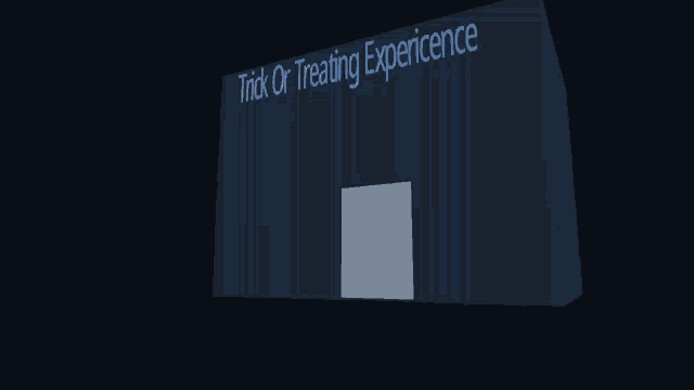 a sign that says trick or treating experience is lit up in the dark
