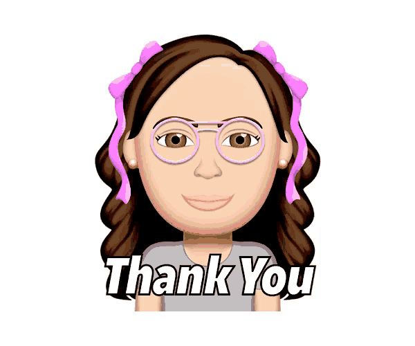 a cartoon of a woman with glasses and a thank you message