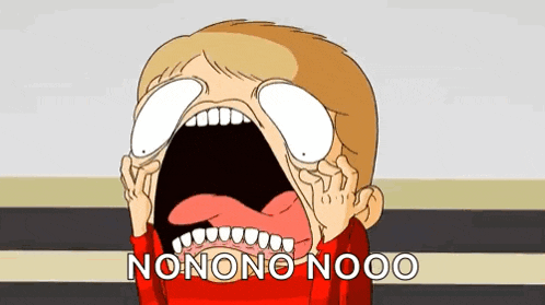 a cartoon of a boy with his mouth open and the words nonono nooo written on the bottom